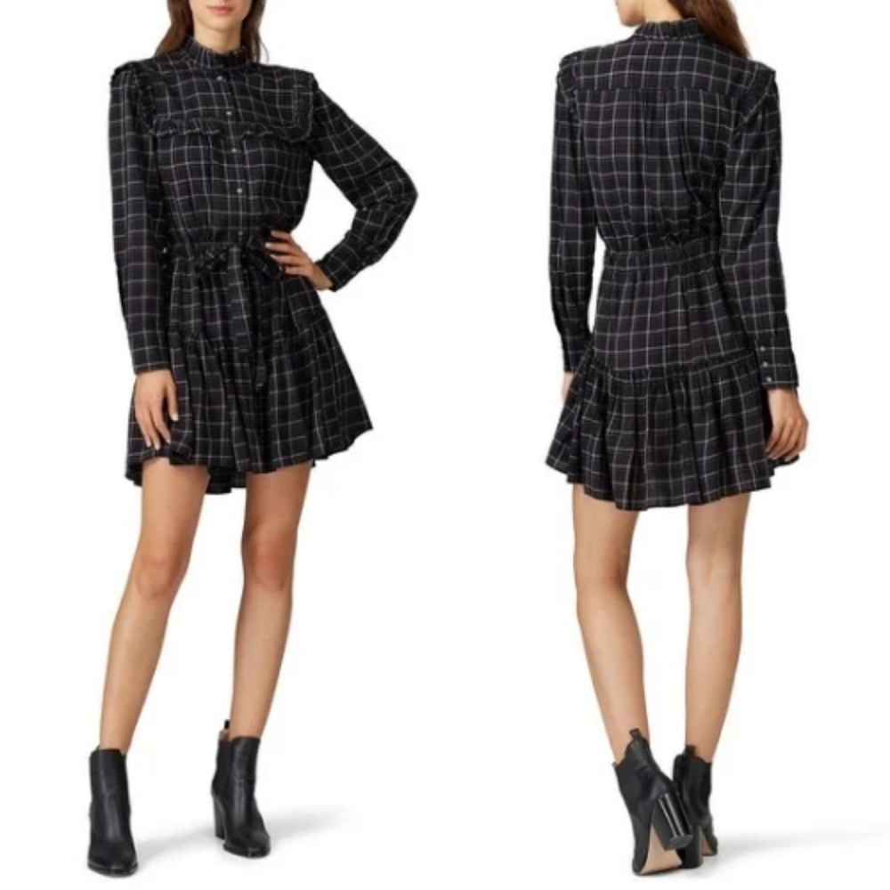 NWT La Vie Rebecca Taylor Black and White Plaid Long Sleeve Dress Women's Size 2